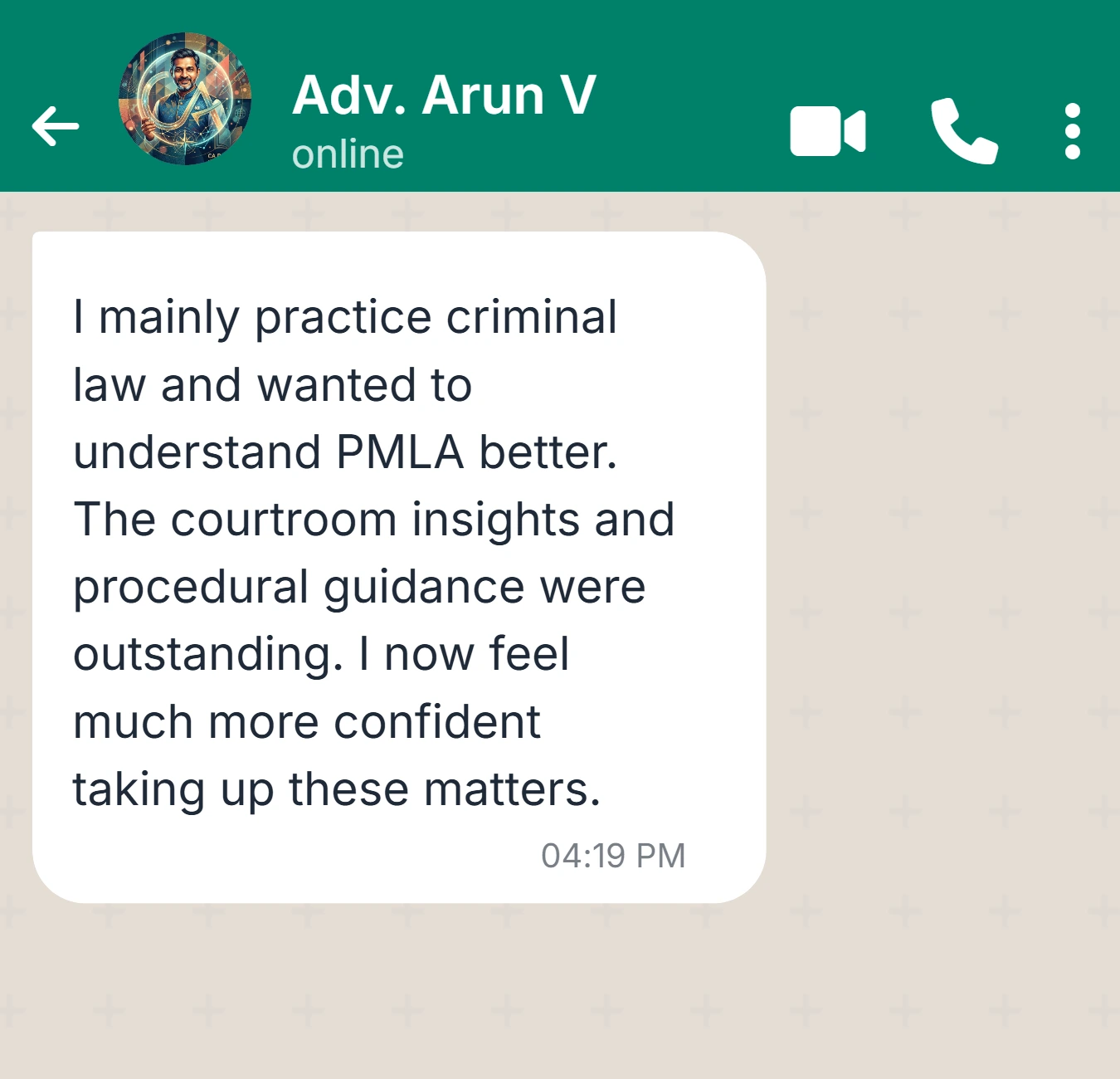 WhatsApp Testimonial 1