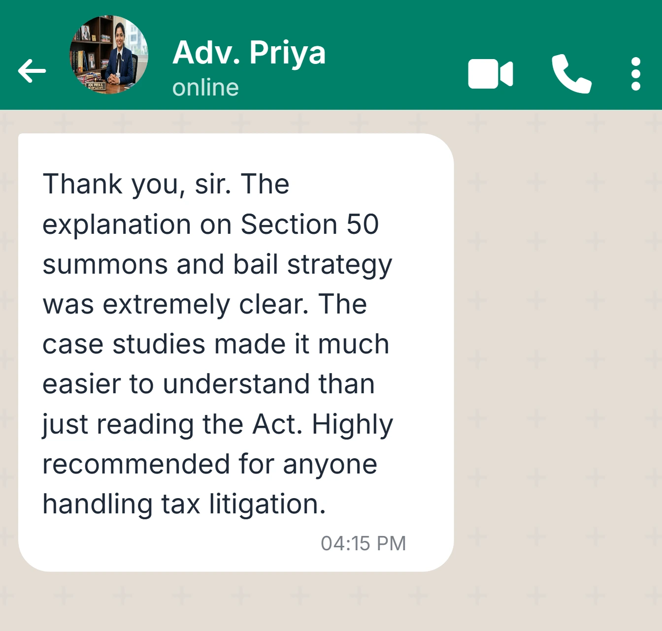 WhatsApp Testimonial 2